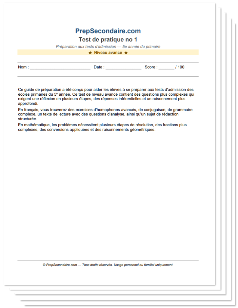 forfait examen primaire
