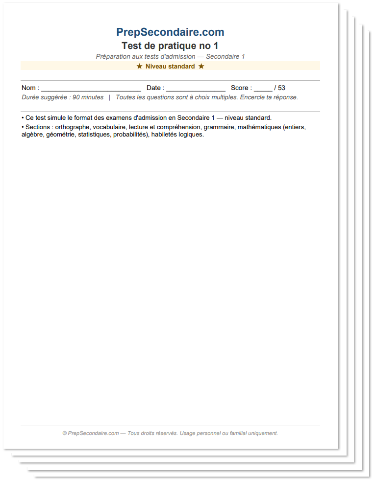 forfait examen secondaire